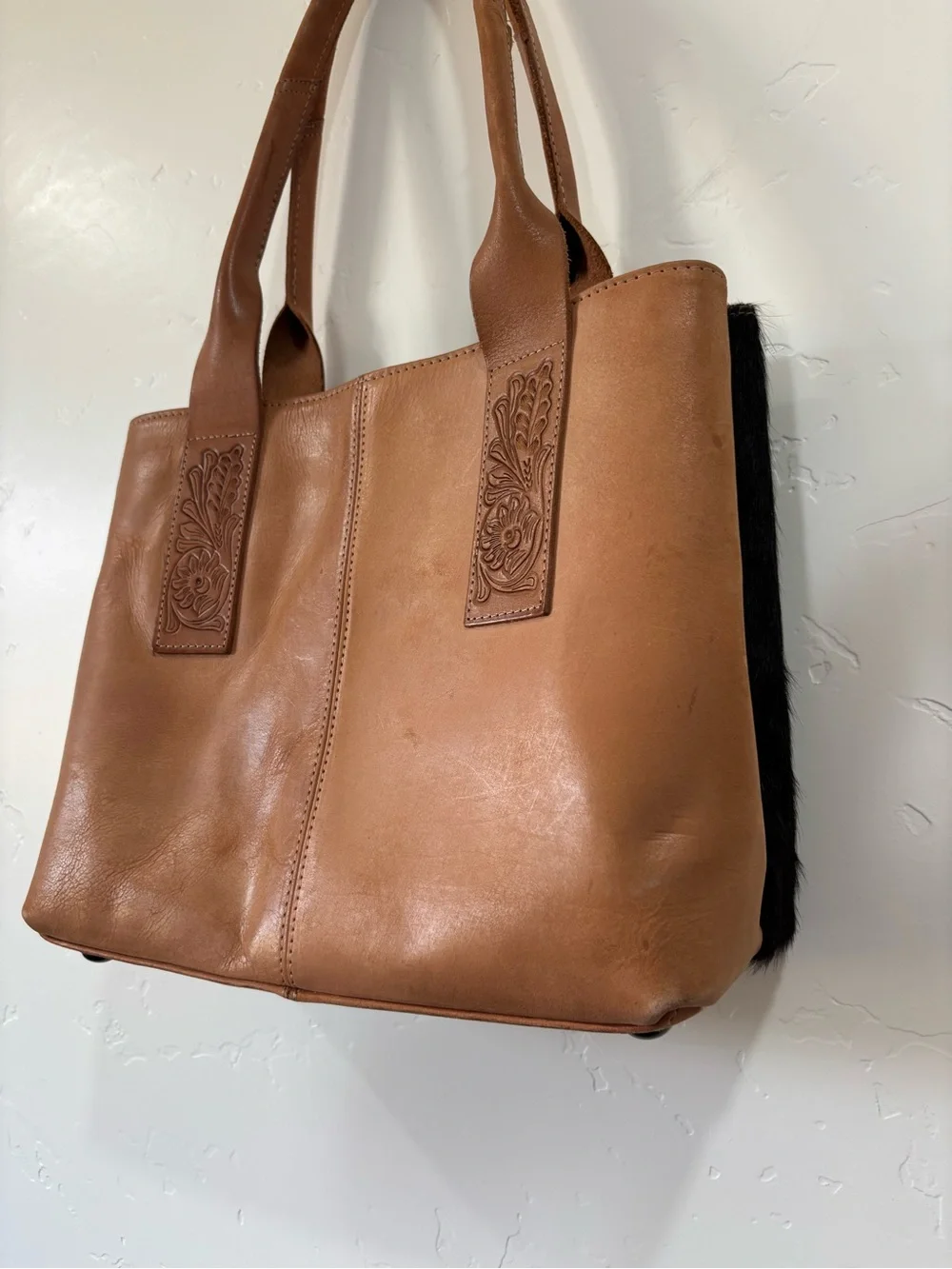 STS Ranchwear Yipee Kiyay tote bag purse cowhide tooled leather